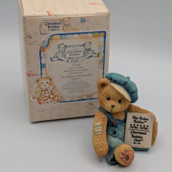 Cherished Teddies Cub E. Bear (CT001) 1995, Symbol of Membership Figurine - Picture 2 of 10